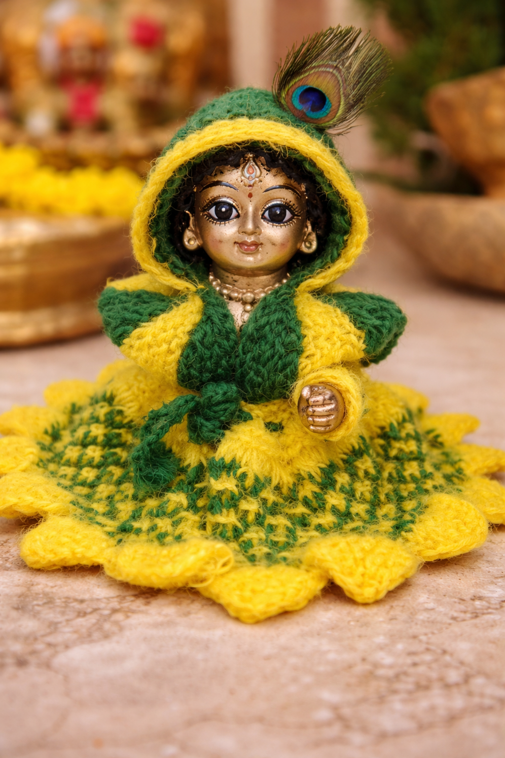 Handmade Yellow Green Laddu Gopal Dress Size 6