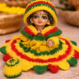 Laddu Gopal woolen dress size 4-5 in yellow green red handmade poshak